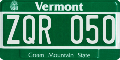 VT license plate ZQR050