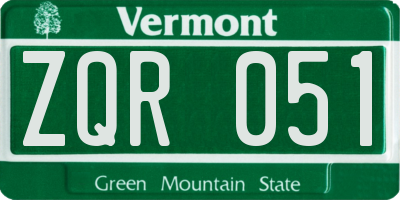 VT license plate ZQR051