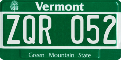 VT license plate ZQR052