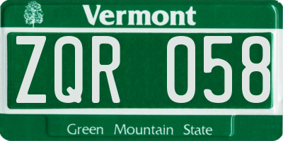 VT license plate ZQR058