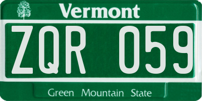 VT license plate ZQR059