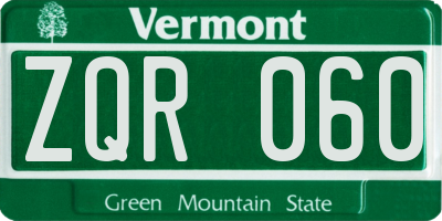 VT license plate ZQR060