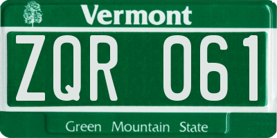 VT license plate ZQR061
