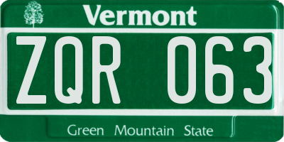 VT license plate ZQR063
