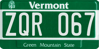 VT license plate ZQR067