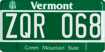 VT license plate ZQR068