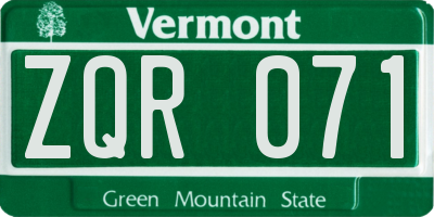 VT license plate ZQR071