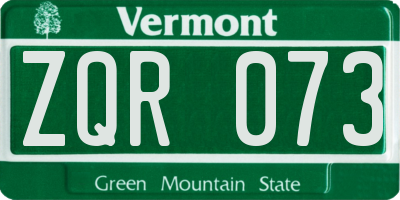 VT license plate ZQR073