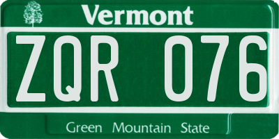 VT license plate ZQR076