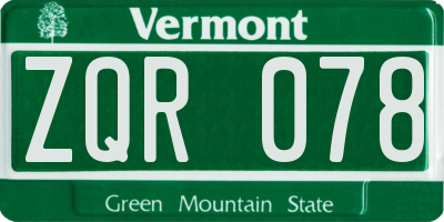 VT license plate ZQR078