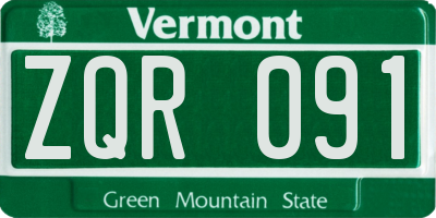 VT license plate ZQR091