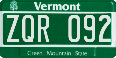 VT license plate ZQR092