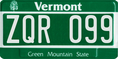 VT license plate ZQR099