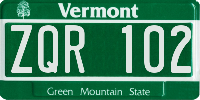 VT license plate ZQR102