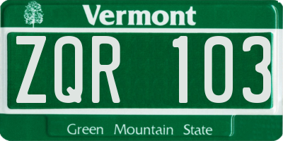 VT license plate ZQR103