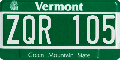 VT license plate ZQR105