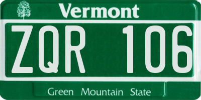 VT license plate ZQR106
