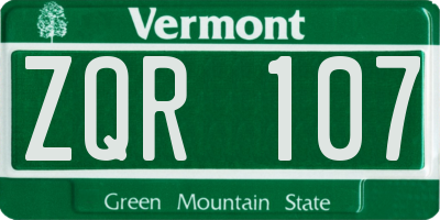 VT license plate ZQR107