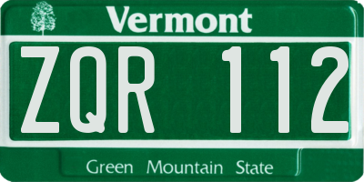 VT license plate ZQR112