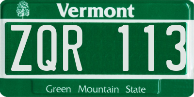 VT license plate ZQR113
