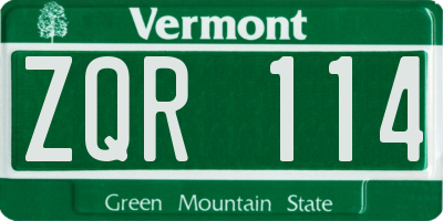 VT license plate ZQR114