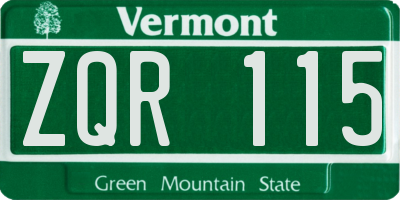 VT license plate ZQR115