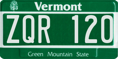 VT license plate ZQR120