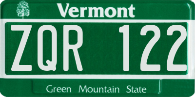 VT license plate ZQR122