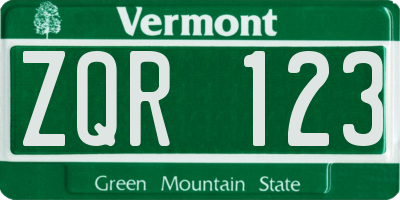 VT license plate ZQR123