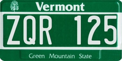 VT license plate ZQR125