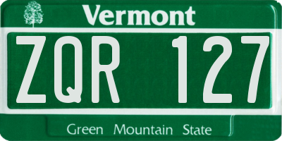 VT license plate ZQR127