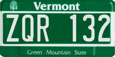 VT license plate ZQR132