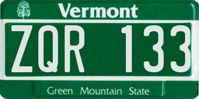 VT license plate ZQR133