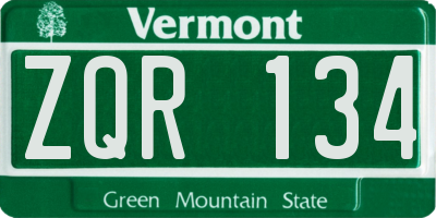 VT license plate ZQR134