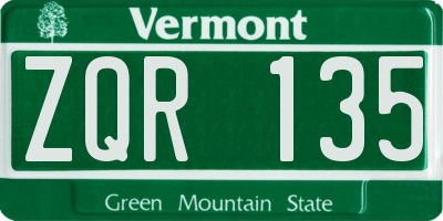 VT license plate ZQR135