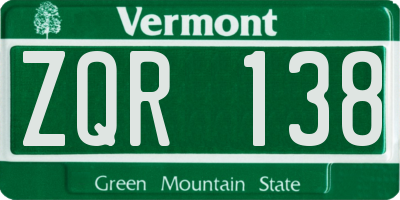 VT license plate ZQR138