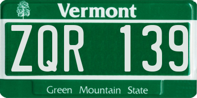 VT license plate ZQR139