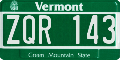VT license plate ZQR143