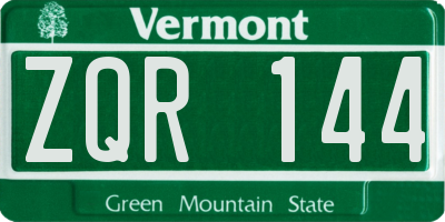 VT license plate ZQR144