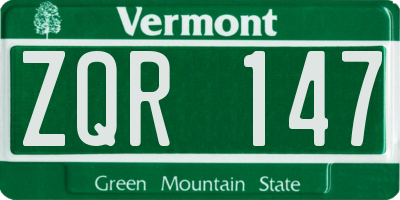 VT license plate ZQR147