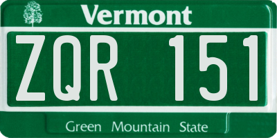 VT license plate ZQR151