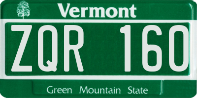 VT license plate ZQR160