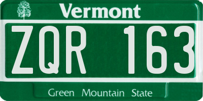 VT license plate ZQR163
