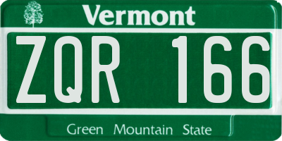 VT license plate ZQR166