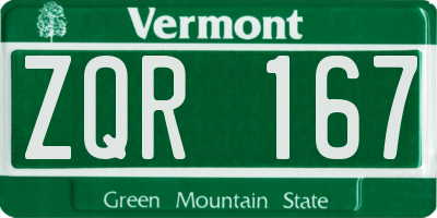 VT license plate ZQR167