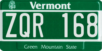 VT license plate ZQR168
