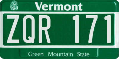 VT license plate ZQR171