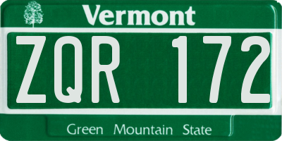 VT license plate ZQR172