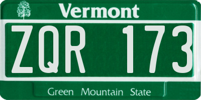 VT license plate ZQR173
