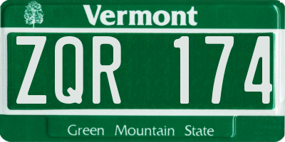 VT license plate ZQR174